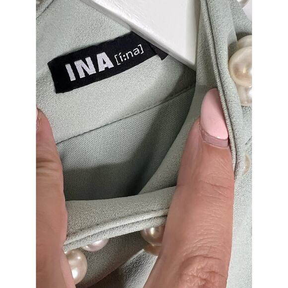 INA Embellished Pearl Sleeveless Mock Neck Knee Length Sheath Dress Pastel M - Picture 8 of 8